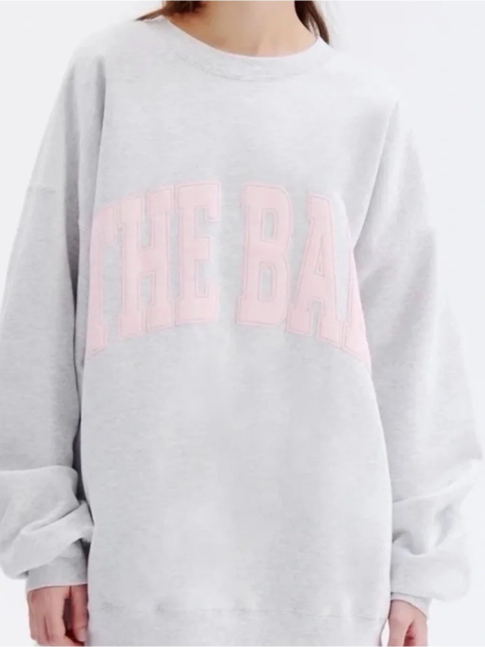 The Bar Light Gray Varsity Sweatshirt with Pale Pink Logo